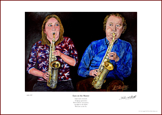 Jazz, Saxophones, Sammy Rimington, Amy Roberts, Ken Colyer Trust, Painting, Portrait, Acrylics, Poem, Giclee Print